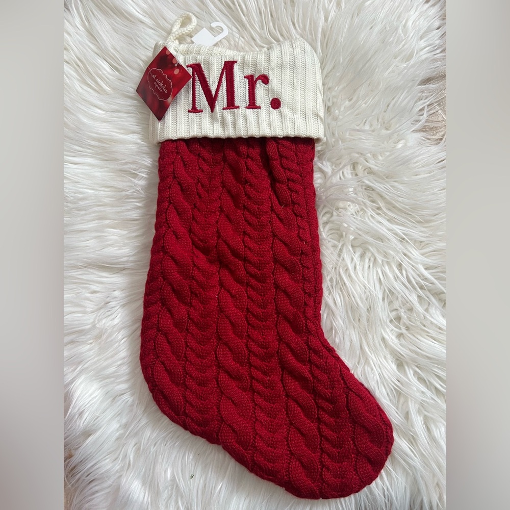 New St. Nicholas Square, red and white knitted stocking “Mr.”